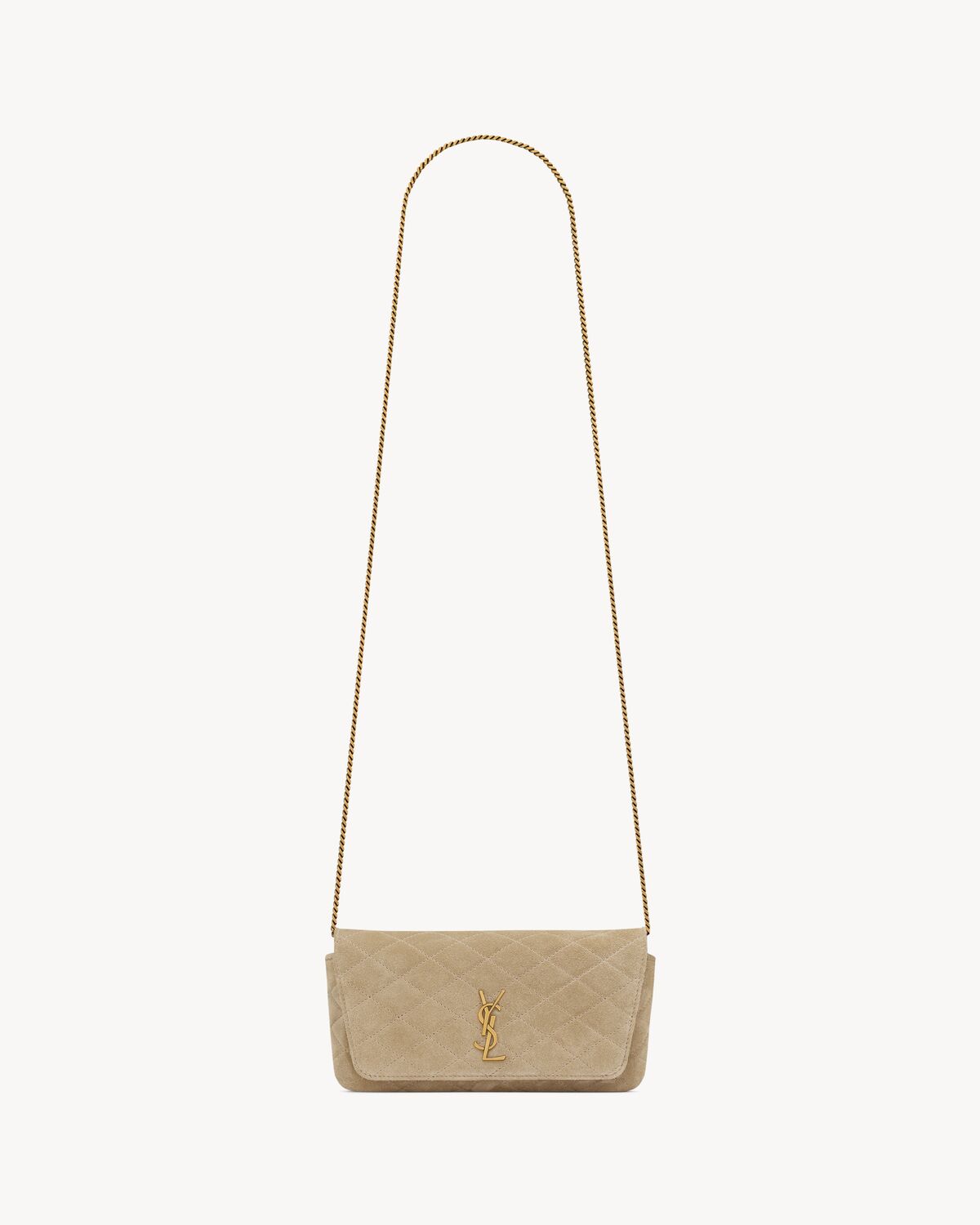 YSL Gaby Chain Phone Holder in Quilted Suede - Image 1